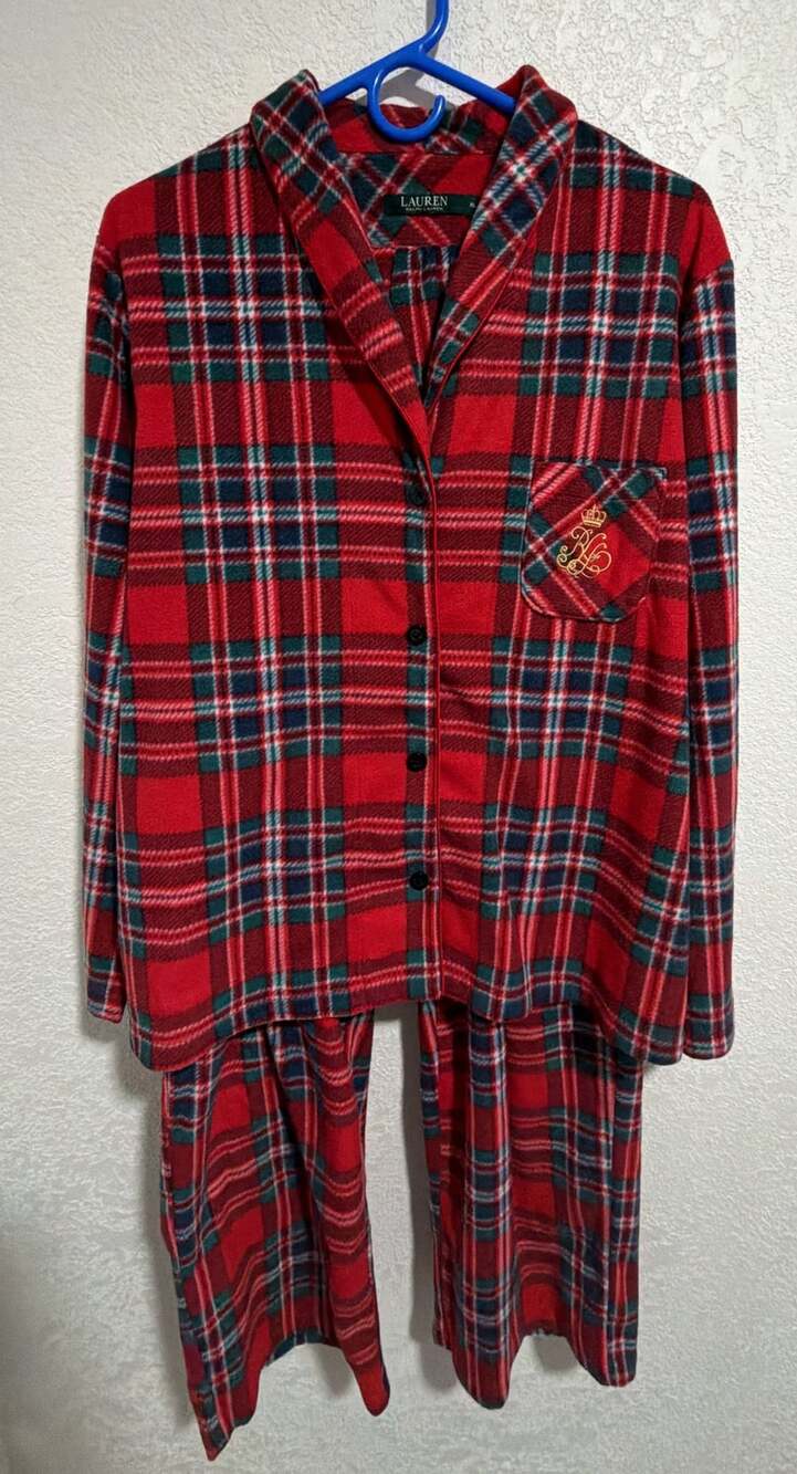 Lauren Ralph Lauren Fleece Pajama Set Size XL Red Plaid